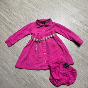 Vintage Ralph Lauren Baby Girls Dress Button Front Pink 24M 2 Piece Collared